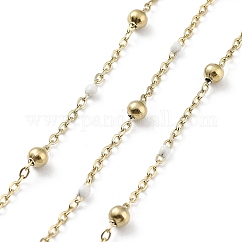 Catena portacavi in acciaio inossidabile placcata ionica (ip) 304, con smalto, saldato, bianco, perline: 3.5~3.6x3.5 mm, Link: 5x2x2mm e 2x1.5x0.3 mm