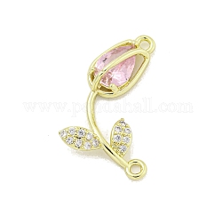Gestell aus Messing mit Mikropflaster und klaren Zirkonia-Blumen-Anhängern, Rosenglas-Glieder, echtes 18k vergoldet, cadmiumfrei und bleifrei, langlebig plattiert, Perle rosa, 26x14x4.5 mm, Bohrung: 1.5 mm