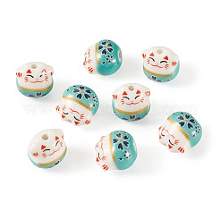 9 perles en porcelaine imprimées faites à la main&nbsp;PORC-TADJ0001-01I