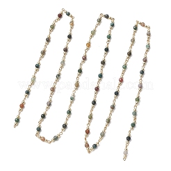 Cadenas de eslabones redondos con cuentas de ágata india natural&nbsp;AJEW-JB01533-01