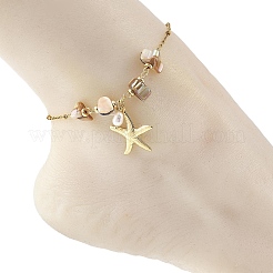 Cavigliere da donna con ciondolo a forma di stella marina in acciaio inossidabile 304 e perline di conchiglia d'acqua dolce naturale&nbsp;AJEW-AN00869-01