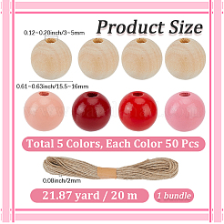 250 pz. 5 colori perline rotonde in legno naturale schima verniciate a spruzzo&nbsp;WOOD-PA0001-73A