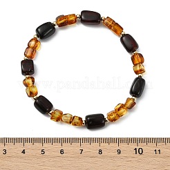 Pulseras elásticas con cuentas de ámbar natural y latón para mujeres y hombres.&nbsp;BJEW-JB13720