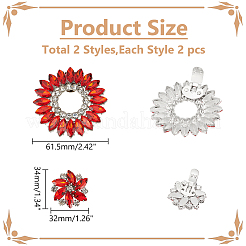 4 шт. 2 стиля пряжки для обуви из сплава цветов и стекла&nbsp;AJEW-WR0002-32