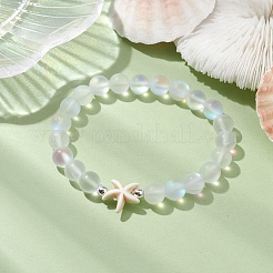 Pulseras de cuentas de turquesa sintética teñidas con estrellas de mar de playa&nbsp;BJEW-JB10251-02