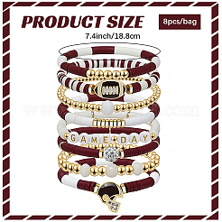 Ensemble de 8 bracelet extensible en pâte polymère (1 sachets) avec perles heishi et ccb en plastique&nbsp;BJEW-PA0001-12C