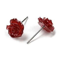 Boucles d'oreilles à tige en résine avec fleur de rose et épingles en acier inoxydable 316&nbsp;EJEW-D070-01B