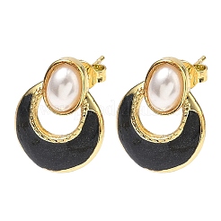 Овальные серьги-гвоздики с плоскими круглыми латунными эмалированными элементами&nbsp;EJEW-P341-02G