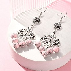Orecchini pendenti con perline turchesi sintetiche tinte&nbsp;EJEW-JE05385-03