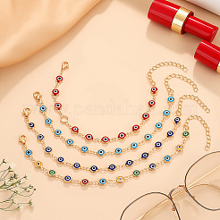 4 шт. 4-цветные латунные и ручные браслеты-цепочки с символом сглаза&nbsp;AJEW-GO0002-59