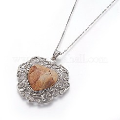 Ожерелья с подвеской в виде сердца из натуральной яшмы&nbsp;NJEW-XCP0001-48