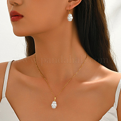 Ovale Ohrringe und Halsketten-Sets aus Imitationsperlen aus Kunststoff für Damen&nbsp;XB7297