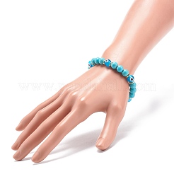 Braccialetto elasticizzato con perline rotonde con turchese sintetico e lavorazione a lume&nbsp;BJEW-JB08713-02