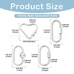 8 pièce 4 styles 304 mousqueton à vis en acier inoxydable avec breloques de verrouillage&nbsp;STAS-FS0002-38