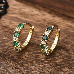Veri orecchini a cerchio in ottone placcato oro 18k con zirconi cubici&nbsp;EJEW-C012-08