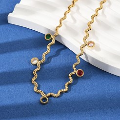 Ожерелья-кисточки из нержавеющей стали 304 с разноцветными кубическими цирконами для женщин&nbsp;NJEW-V015-01G-D