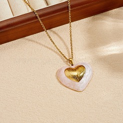 Colliers pendentifs en acier inoxydable 304 émaillé rose en forme de cœur pour femmes&nbsp;WG9BEC2-01