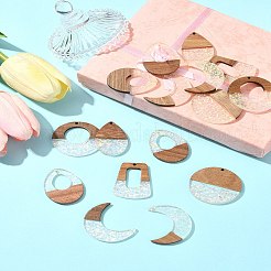 16 шт. 8 подвески из эпоксидной смолы и орехового дерева&nbsp;RESI-FS0001-87