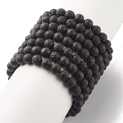 Ensemble de bracelets extensibles de perles rondes en pierre de lave naturelle et pierres mélangées&nbsp;BJEW-JB07466