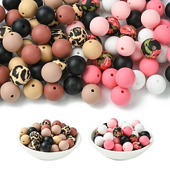 50шт 5 стиля круглые силиконовые фокусные бусины&nbsp;SIL-YW0001-34A