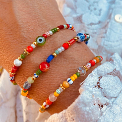3 bracelet extensible bohème fait main en verre et perles œil protecteur (3 styles au total).&nbsp;JV1466