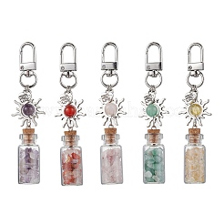 Botella de deseos de vidrio con chips de piedras preciosas naturales y sintéticas en el interior y adornos colgantes&nbsp;GG-CJ167A