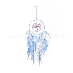 Сплетенная паутина/сетка из железной и латунной проволоки с подвесными украшениями из перьев&nbsp;AJEW-B017-29