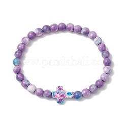 Pulseras elásticas de cuentas de jade blanco sintético para mujeres y hombres&nbsp;BJEW-JB11300-02