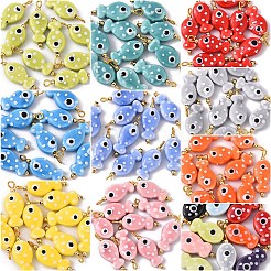 10 Stück handbemalter Porzellananhänger mit Fischmotiv und Polka-Dots&nbsp;PALLOY-YW00115-01
