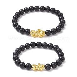 Set di braccialetti elastici in ossidiana naturale&nbsp;BJEW-JB12183