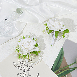 Наборы из искусственных цветов из шелковой ткани и пластикового искусственного жемчуга для запястья и бутоньерки&nbsp;AJEW-DJ0005-64A