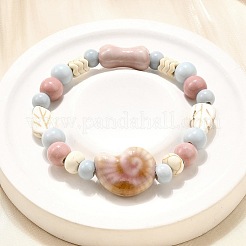 Perline di porcellana fatte a mano e perline di howlite sintetica braccialetti elastici per le donne&nbsp;BJEW-D307-01D