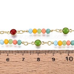 Цепочка из латунной эмали ручной работы с плоскими круглыми звеньями и стеклянными бусинами&nbsp;KK-N281-03G