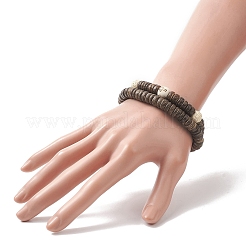 2 шт. 2 стильных креста из натурального дерева и кокосового бисера эластичные браслеты набор для женщин&nbsp;BJEW-JB09317