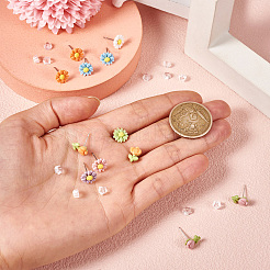 10 шт. 8 фарфоровых серьги-гвоздики с цветком&nbsp;EJEW-TA0001-30