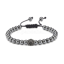 Bracciale con perline intrecciate poligonali in zirconi cubici a 4 colori con ematite sintetica&nbsp;BJEW-JB08048