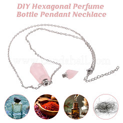 1 collana con ciondolo a forma di bottiglia di profumo con punta sfaccettata in quarzo rosa naturale&nbsp;NJEW-FH0001-38P-05