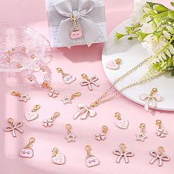 30 pz 6 stili di decorazioni pendenti in lega smaltata rosa&nbsp;HJEW-BM00017