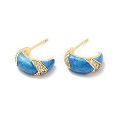 Серьги-гвоздики с круассаном из энеля и прозрачными фианитами&nbsp;EJEW-P213-21G