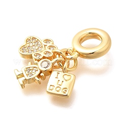 Латунные прозрачные кубические цирконии европейские подвески с изображением отпечатка лапы&nbsp;KK-U048-26G