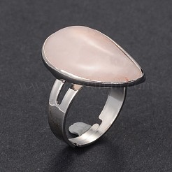 Регулируемые кольца из натурального розового кварца и платины из латуни RJEW-N024-02H