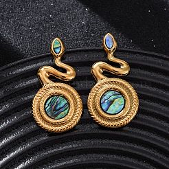 Pendientes de concha de paua natural de acero inoxidable 304&nbsp;EJEW-Z103-03G-01