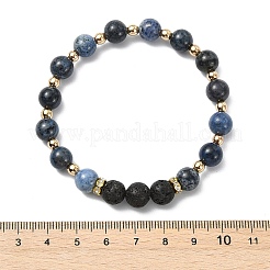 Verstellbare Stretcharmbänder aus natürlichem Apatit und natürlichem Lavagestein&nbsp;BJEW-JB14150-03