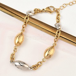 Pulseras de eslabones de acero inoxidable 304 bicolor con ojo de caballo para mujer&nbsp;BJEW-A169-13GP