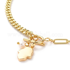 Collares con colgante de mano de hamsa de concha natural&nbsp;X-NJEW-JN03240-04