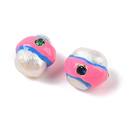 Perla keshi natural con cuentas de esmalte de circonita cúbica&nbsp;PEAR-G014-06A
