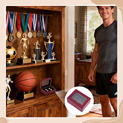 Cajas organizadoras de anillos de campeonato de madera de 4 ranura con tapa de ventana visible de acrílico y interior de cuero PU&nbsp;CON-WH0110-327B