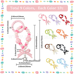 9 pendentif décoratif en perles acryliques avec nœud papillon de 9 couleurs&nbsp;HJEW-SC0002-04