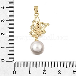 Pendentifs en laiton sertis de micro-pavés de zirconiums cubiques transparents et de perles d'imitation en ABS&nbsp;CU-CBAA556-03A