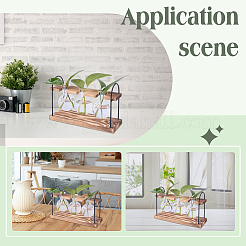 Vase hydroponique rustique en triple verre avec support en bois&nbsp;AJEW-WH0709-515